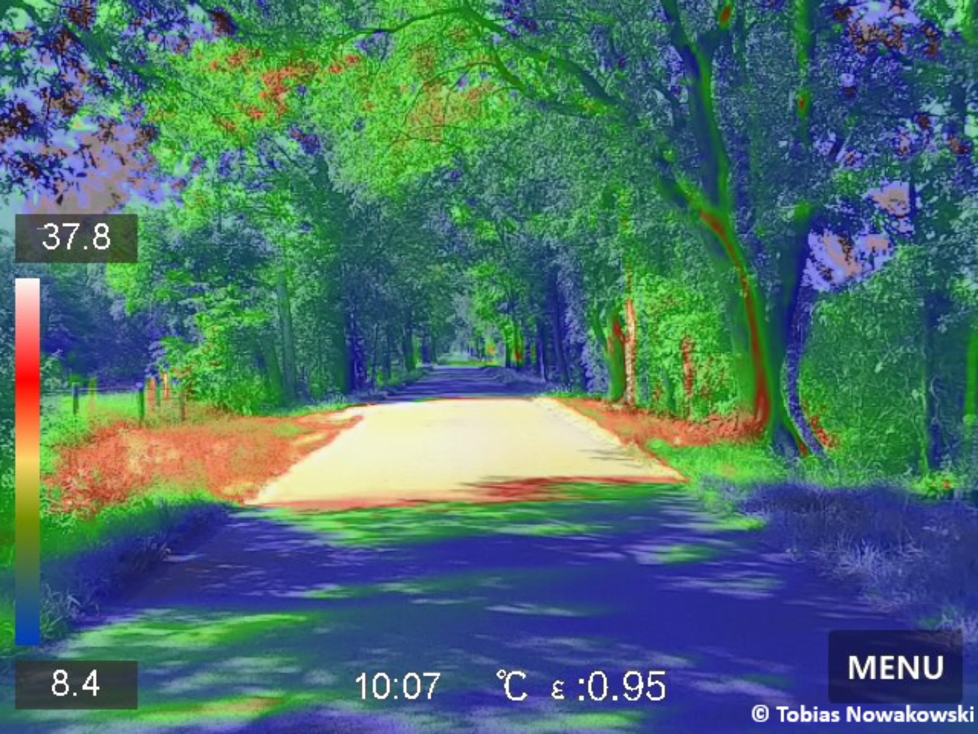 Wärmebildaufnahme auf einem Streckenabschnitt des Radweges