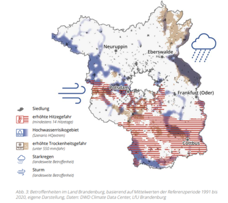 Karte von Klimaauswirkungen auf das Land Brandenburg