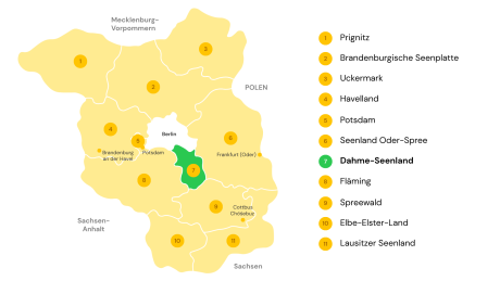 Reisegebiet Dahme-Seenland auf einer Karte Brandenburgs