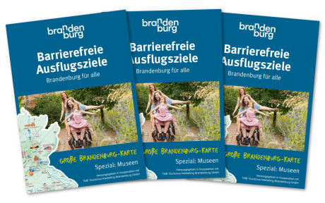 Fächerdarstellung des Titelbildes der barrierefreien Ausflugskarte Land Brandenburg 2025