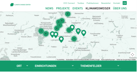 Ausschnitt der interaktiven Landkarte auf der Webseite des Climate Change Center Berlin Brandenburg