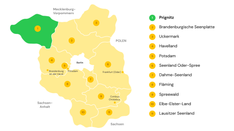 Reisegebiet Prignitz auf einer Karte Brandenburgs