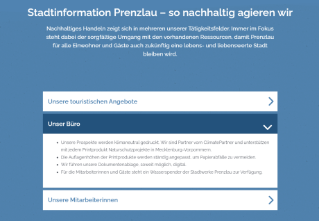 Nachhaltigkeit auf der Webseite der Stadtinformation Prenzlau