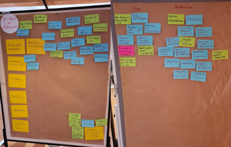 Karten mit touristischen Begriffen an einer Pinnwand