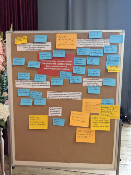 Karten mit touristischen Begriffen an einer Pinnwand