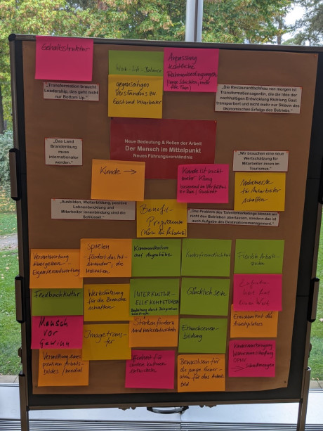 Karten mit touristischen Begriffen an einer Pinnwand