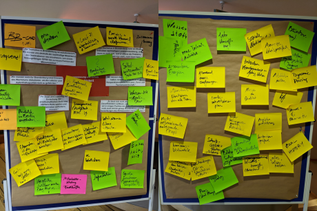 Karten mit touristischen Begriffen an einer Pinnwand