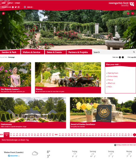 Englische Webseite des Ostdeutschen Rosengartens in Forst