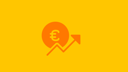 Eurosymbol vor Kreis über einem Pfeil der nach oben zeigt