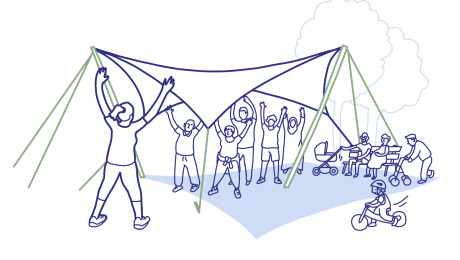 Gezeichnete Illustration eines Yogakurses