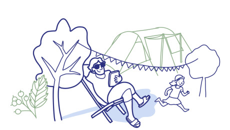 Gezeichnete Illustration von Campingurlaubern