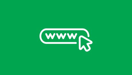 Buchstaben www mit Pfeil auf grünem Grund