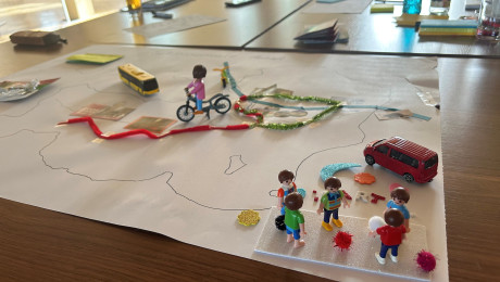 Playmobil Spielfiguren auf einer gezeichneten Landkarte