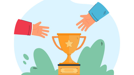 Grafik Siegerpokal, wo zwei Hände nach greifen