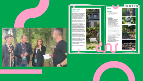 Bookletvorschau und Foto vom Interview der drei Keynotespeaker und dem Moderator