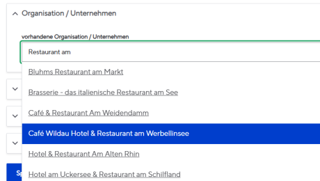Auswahl von Unternehmen beim Bearbeiten des Profils