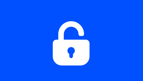 Geöffnetes Schloss Symbol auf blauem Grund