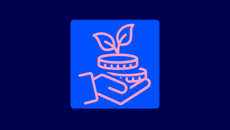 Symbol offene Hand mit Münzen und Keimling