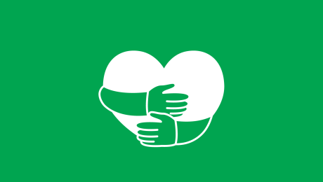 Illustration Herz wird umarmt auf grünem Grund