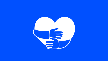 Illustration Herz wird umarmt auf blauem Grund